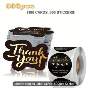 Thank You Cards & Stickers Set. 600 Count Total. 500 Stickers, 100 Cards